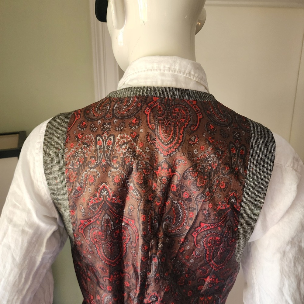 Alan Flusser Men's Size Large Waistcoat Vest Wool Blend Gray & Paisley A20 - Picture 9 of 10